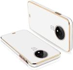 Clickaway One Plus 7T Back Cover Gold Electroplating Transparent Chrome Raised Edges Super Soft-Touch Bumper Case (White)
