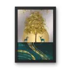 ZIG ZAG Elevate Your Space with Stunning Resin Art Laminated Wall Art in Black Frame (Golden Tree)