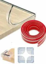 Inditradition Baby Safety Furniture Edge Protector Silicon Strip + Corners (Combo Pack), with Self Adhesive Tape (Transparent, 2 Meter Length x 2 cm Width)