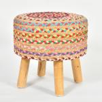 Shadowkart Jute Mix Color Wood Pouffes Sitting Stool 42x42x43Cm