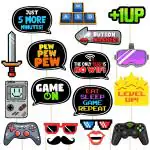 Zyozique Game Zone - Pixel Video Game Party Or Birthday Party Photo Booth Props Kit - 18 Count Black Photo Booth Prop