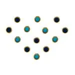 Comet Busters Black, Blue Round With Gold Beads Border Bindi For Women