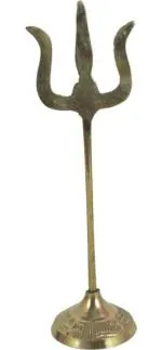 Real Craft Gold Brass Trident Trisulam On Stand For Temple