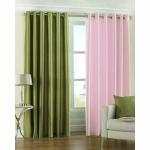 GOYCORS Green and Light Pink Solid Polyester Long Window Curtains (4 x 6 ft) (Pack of 2)