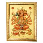 Hawai Mahabali Panchmukhi Hanuman Designer Golden Wall Hanging Engineered Wood Photo Frame for Worship Use 8.5x7inch SFDI00407GLDFRM