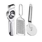 DreamBasket Stainless Steel Lemon Squeezer & Cheese Grater & Pizza Cutter for Kitchen