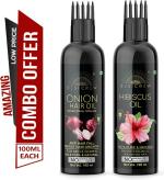 Desi Crew 100 Percent Pure Onion Hair and Hibiscus Oil with Comb Applicator Cold Pressed for Skin, Body and Hair Care 100 ml Each