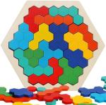 grest Wooden Hexagon Shape Pattern Geometric Brain Teaser Educational Blocks Puzzle For Kids