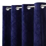 Grihshobha Navy Blue Damask Velvet Window Curtain (182.9 x 121.9 cm) (Pack of 2)