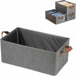 Inditradition Stackable Wardrobe Organizer Open Storage Boxes With Foldable Steel Frame & Side Handle (Pack of 2) - 18x11x7 Inches, Grey