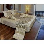 PALMTREE Satin Gold Printed Double Bed Bedding Wedding Set Light Weight (Full Size, 1 Double Bed Bedsheet: 2 Pillow Cover: 1 Double Bed AC Comforter : 2 Filled Cushions :2 Filled Bolsters) - 8 Pieces, Cream,Pack-8