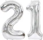 DecorXprime Solid 16 Inch Birthday Silver Foil Balloon Number 21 For Decoration |21 Year No. Balloon (Silver, Pack of 1)