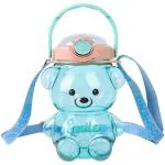 Boriva Multicolor Plastic Cute Teddy Bear Shape Water Bottle With Straw, Strap