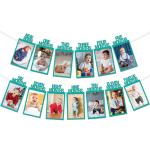 Festiko New Born-Twelve Months Photo Banner Aqua Blue (1 Set of Photo Banner & Ribbon), First Birthday Photo Banner For Kids, Monthly Milestone Photograph Bunting Garland