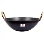 Abizona Iron Kadai For Cooking Deep Frying Kadhai Heavy Bottom Tadka Pan with Golden Handle| Large Size | 10Inch-26Cm-2000ML | Black