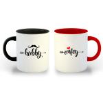 Whats Your Kick Hubby Wifey Couple Design Printed Red and Black Ceramic Coffee Mug and Tea Mug 325ml