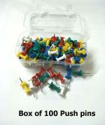 PMW - Push Pins - Decorative Multi-Colored Push Pins/Thumb Pins for Notice Boards in Reusable Organizing Container for Home & Office, Different Projects (100pc per Box Approx)