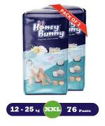 Honey Bunny Pants Diapers XXL -76 pcs (Pack of 2) with Wetness Indicator, Silky Soft - Bubble sheet (12-25 kgs)