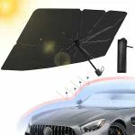 HARVI ENTERPRISE Umbrella Car Sun Shade Windshield with Carbon Fiber Frame | Front Car Window Shades with Upgraded 10-Ribs Design | Foldable Sun Visor for Car with Multi-Layer Polyester Material