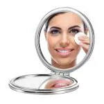 MAJESTIQUE 1X/2X Magnifying Round Metal Pocket Makeup Mirror, Compact Mirror Round Pocket Mirror for Girls, Men, and Women Mini Mix Glitter, Small Mirror (Multi-Design)