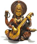 CraftVatika Multicolor Brass Saraswati Statue 15.24 x 13.97 cm