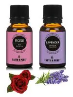 Earth N Pure Lavender & Rose Essential Oils | Pack Of 2 (15 ml each) | 100% Undiluted, Natural And Therapeutic Grade - Perfect for Aromatherapy