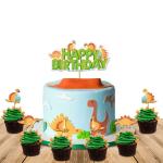 Festiko Dino Theme Birthday Decoration, Dinosaur Birthday Party Supplies, Dinosaur Party Decorations For Kids, Kids Birthday Decoration Items (Cake Topper, Cup Cake Topper) 7 Pcs Kit
