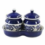 Kraftlik Handicrafts Ceramic Jars with Lid and Holding Tray Multipurpose Barni for Chutney, Pickle jar Storage Container, Dining Table Container Set