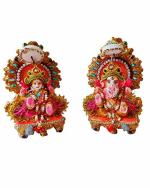 Shubhanjali store Beautiful Earthenware Lakshmi Ganesh Statue (14 x 5.5 cm)
