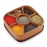 DIKROCART Plastic Square 7 Sections Multipurpose Masala Rangoli Dabba Box Set, Spice Box Set
