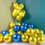 Zyozique Blue Gold Metallic Balloons Latex Balloons 10 Inch Helium Balloons with Ribbon for Birthday Graduation Baby Shower Wedding Anniversary Party Decorations, (Pack of 22)