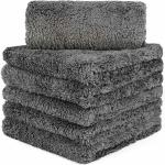 Auto Hub 450GSM Microfiber Cloth for Car - Ultra Soft - Edgless & Dual Sided Microfiber Cloth - Lint & Streak Free Car Cleaning Cloth - Multipurpose Car Wash Cloth- Coral Fleece - 5pc, 60x40 cm- Grey