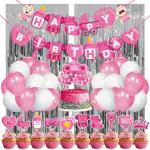 Zyozique Baby Girl Birthday Decoration kit Included Happy Birthday Banner , Cake Topper, Cup Cake Topper, Foil Curtain and Balloon for Girls Happy Birthday Party Decorations Supplies (Pack Of 39)