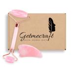 Getmecraft Rose Quartz Face Roller and Wing Shaped Gua Sha Facial Massage Tool