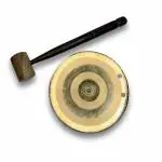 DOKCHAN Brass Bell Plate With Wooden Hammer | Vijay ghanta | Round Ghadiyal Ghanta for School And Pooja (Plate Size - 16.2cm | Hammer Size - 34cm)