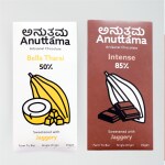 ANUTTAMA Dark Chocolate | Combo of 50% Cocoa & 85% Cocoa | Handmade Chocolate | Jaggery Sweetened | Dark Chocolate Bar | Gluten-Free | No Artificial Flavours and Colors | No Preservatives | Natural Chocolate Bar | Bella Tharai & Intense Dark (2 x 50g)