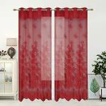CROOX Floral Design Semi Transparent Premium Red Polyester Net Curtain 4 x 7 ft