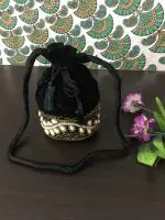 Master Piece Crafts Royal Velvet Black Potli Bag , Wristlets Ethnic Potli For Women