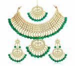 Gyaan Jewels Handmade Gold Plated metal Necklace, Pendant and Earring Set Green (Women, Girls) (Pack of 1) Free Size