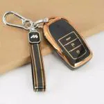 TPU Leather Car Key Cover Compatible with Toyota Fortuner, Innova Crysta