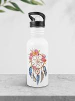 Weshopaholic Stainless Steel Printed Sipper Bottle Leak Proof With Straw Cap 600ML (Dream Catcher)