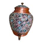 ROYALSTUFFS Copper Water Dispenser Pot Matka in Abstract Art Print Meena Work with Brass Tap, Storage, Home Kitchen Garden, 10 LTR