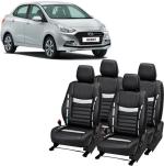 AUTO-SAFE Premium Black, Silver Leatherette Car Seat Cover for Hyundai Xcent