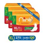 Niine Dry Comfort Ultra Thin XL Sanitary Pads for women (Pack of 3) 120 Pads with Fluid Lock Gel