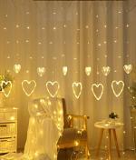 X4Cart 12 Heart Curtain Lights, 114 Led, 3 Meter Indo Curtain String Lights