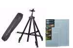 Brustro White Artists Portable Metal Display Easel With 4 Size Canvas Boards Weatherproof Carry Bag