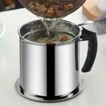 BREAZBELL Stainless Steel Oil Filter Household Oil Pot-Oil Strainer Pot Grease Can Stainless Steel Cooking Grease Container,reuse Oil Storage Can Container with Removable Filter Anti-Scalding Handheld and Lid Cooking Oil,frying Oil(1 Pc)