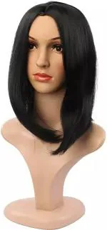 YOFAMA Medium Hair Wig Black Synthetic Fiber Women