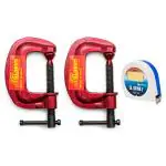 Globus 412 Metal G Or C-Clamps Heavy Duty - 50 mm (2 Inch), 2 Pcs - With Measuring Tape 3m/12 Feet/72 Inch
