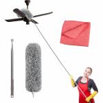 SARCHASE Microfiber Feather Duster Extendable Duster and Bendable Head with 100 Inches Extra Long Pole for Dust Cleaning of High Ceiling Fans, Window Blinds, Furniture etc